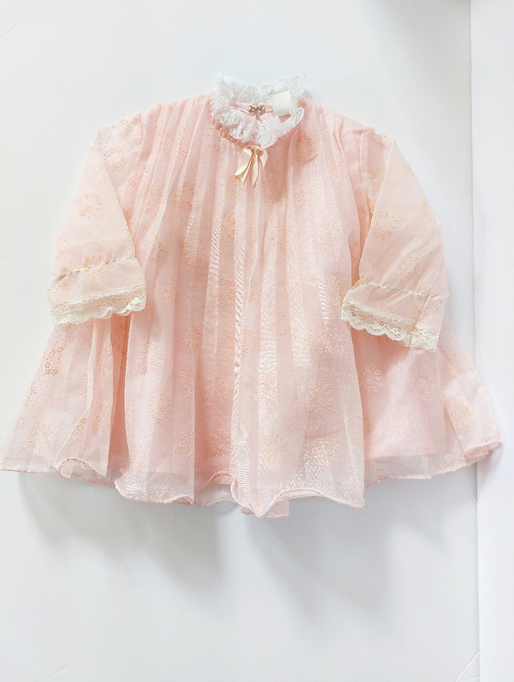 VTG Pink Sheer Pleated Heart Baby Dress 2T Fairycore Cottagecore Ethereal Dainty
